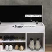 Cream White Entryway Shoe Storage Bench With Padded Seat and Hidden Compartments by HOMCOM
