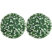 Set of Two Artificial Boxwood Ball Plants for Indoor or Outdoor Display White AOSOM