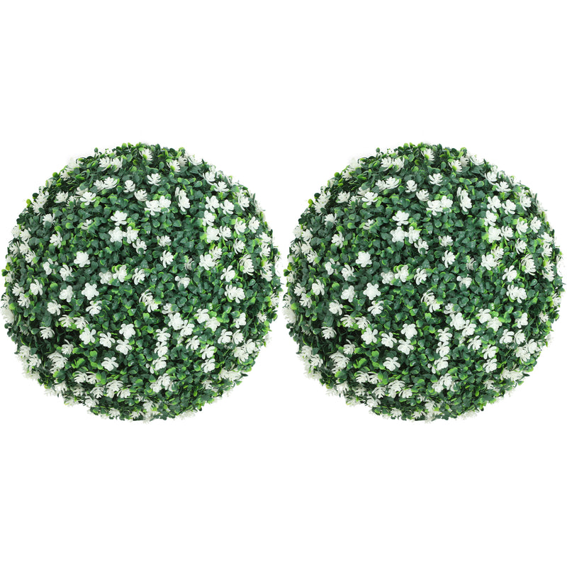 Set of Two Artificial Boxwood Ball Plants for Indoor or Outdoor Display White AOSOM