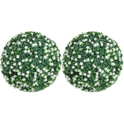 Set of Two Artificial Boxwood Ball Plants for Indoor or Outdoor Display White AOSOM