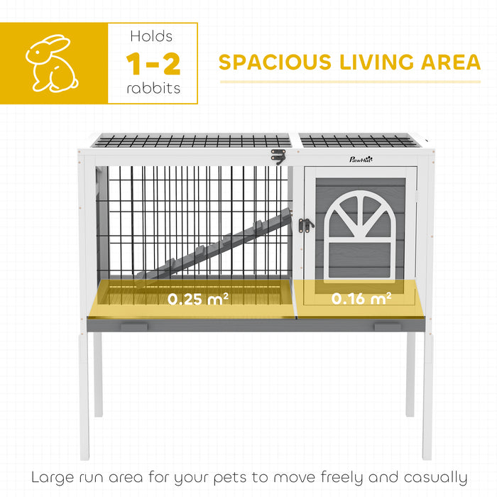 Grey Wooden Rabbit Hutch with Removable Tray and Openable Roof by PawHut
