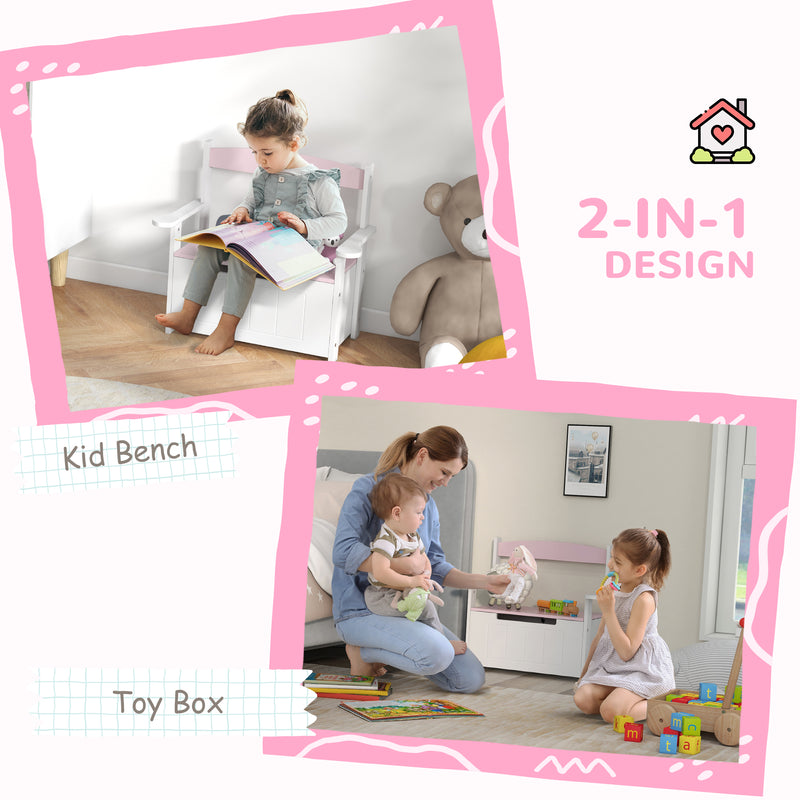 Pink 2 in 1 Toy Box with Lid for Kids Bedroom Nursery and Playroom by AIYAPLAY