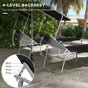 Black Foldable Sun Lounger Set of 2 With Sun Shade and Adjustable Backrest by Outsunny