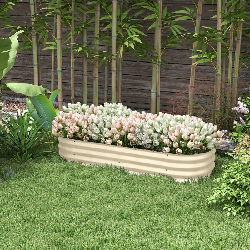 Galvanised Metal Raised Garden Bed With Safety Edging For Plants And Herbs Cream White AOSOM