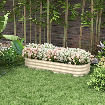 Galvanised Metal Raised Garden Bed With Safety Edging For Plants And Herbs Cream White AOSOM