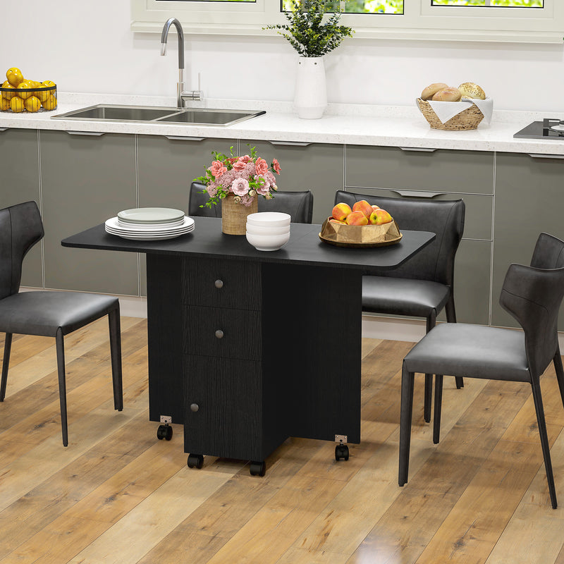Black 6 Seater Drop Leaf Dining Table With Storage by HOMCOM