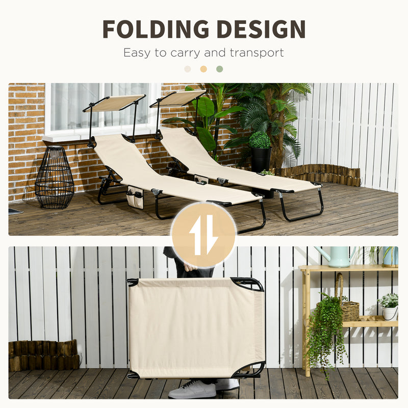 2 Piece Folding Sun Loungers with Canopy Adjustable Recliner Chairs for Garden Beach by Outsunny