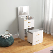 3 in 1 Dressing Table with Flip Top Mirror and Storage Stool for Bedroom Use, White