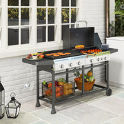 Black Deluxe Duo Gas BBQ with Grill Plancha and Side Burner by Outsunny