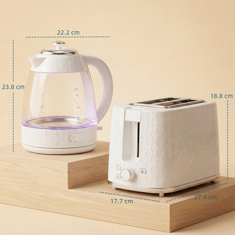 1.7L Rapid Boil Kettle and 2 Slice Toaster Set With Browning Control Cream AOSOM