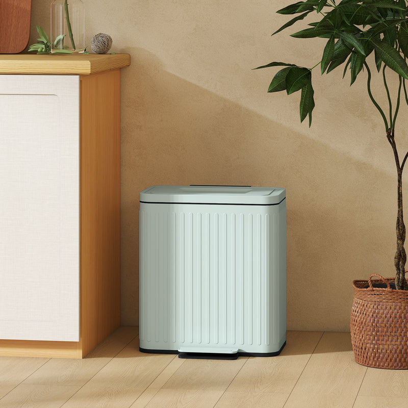 40L Double Compartment Indoor Recycling Bin with Soft Close Lid and Pedal in Green