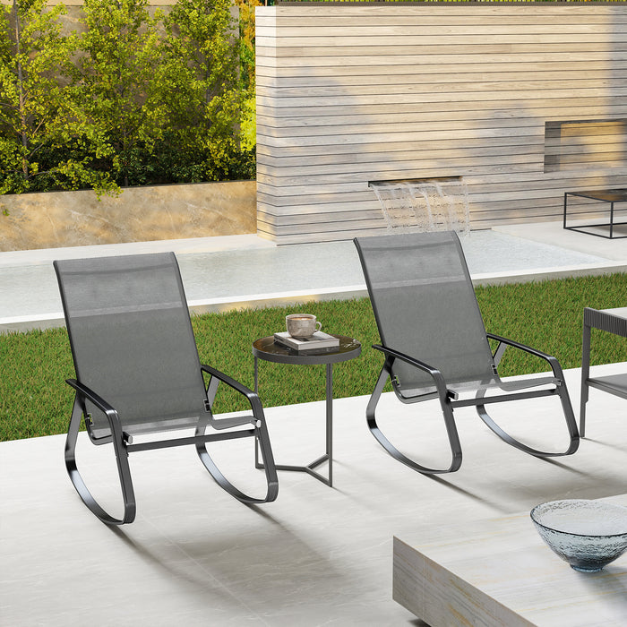 Set of Two Grey Rocking Garden Chairs for Outdoor Comfort by Outsunny