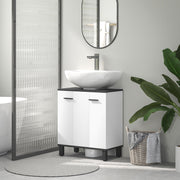 Under Sink Bathroom Cabinet High Gloss White Modern Storage Unit by HOMCOM