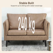 Light Brown Two Seater Leathaire Sofa with Padded Cushions for Lounge or Living Room