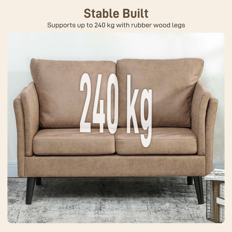 Light Brown Two Seater Leathaire Sofa with Padded Cushions for Lounge or Living Room