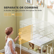 Large Bird Cage with Divider and Slide Out Tray for Budgies and Canaries, White