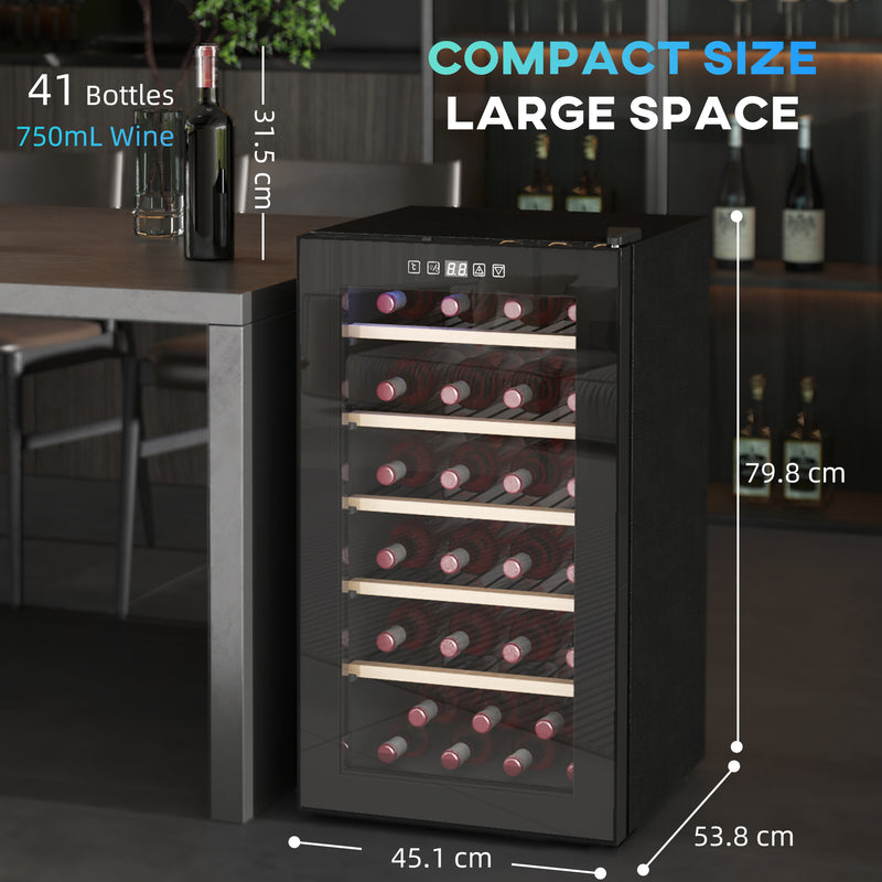Black 41 Bottle Wine Fridge 91L with Glass Door LED Light and Touch Control by HOMCOM