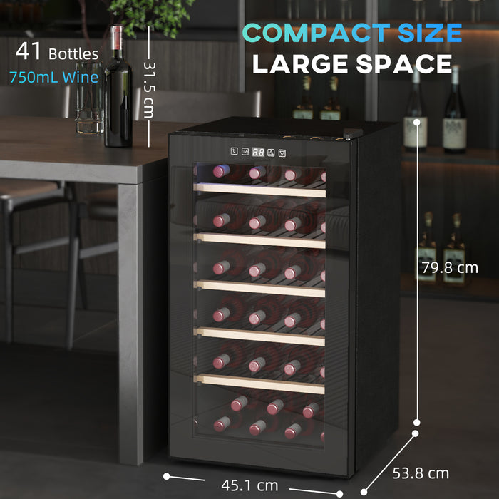 Black 41 Bottle Wine Fridge 91L with Glass Door LED Light and Touch Control by HOMCOM