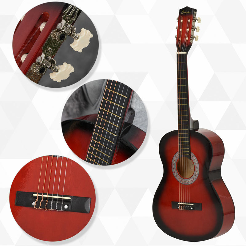 Three Quarter Acoustic Guitar Set For Beginners With Carry Case Ideal For Learning Red AOSOM