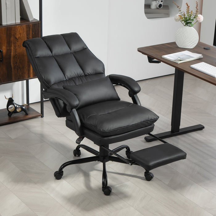 Black Faux Leather Reclining Swivel Executive Office Chair with Footrest by HOMCOM