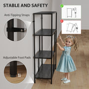 Charcoal Grey 4 Tier Bookshelf With Open Shelves For Living Room Or Home Office Storage