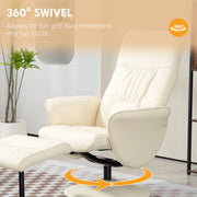 Swivel Recliner Chair with Footstool and High Back for Lounge Comfort, Cream White