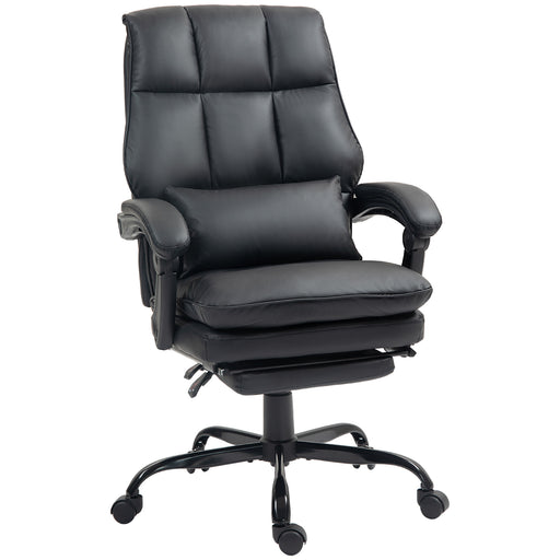 Black Faux Leather Reclining Swivel Executive Office Chair with Footrest by HOMCOM