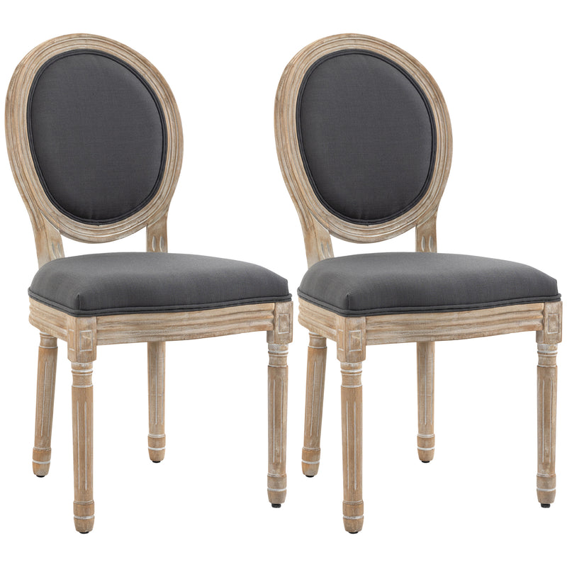 Set of 2 French Style Wooden Dining Chairs with High Backrest for Kitchen or Lounge Grey