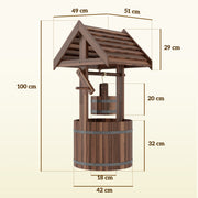 Outsunny Wood Wishing Well for Outside with Hanging Bucket, Wishing Well Planter with Drain Hole for Garden Patio, Carbonized AOSOM