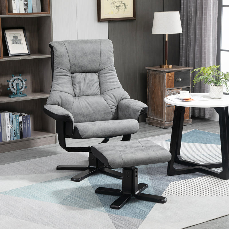 Recliner Swivel Armchair with Matching Footstool for Living Room Comfort Grey