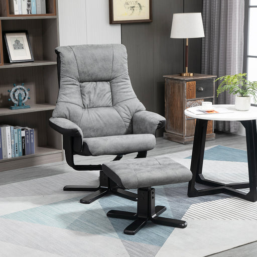 Recliner Swivel Armchair with Matching Footstool for Living Room Comfort Grey