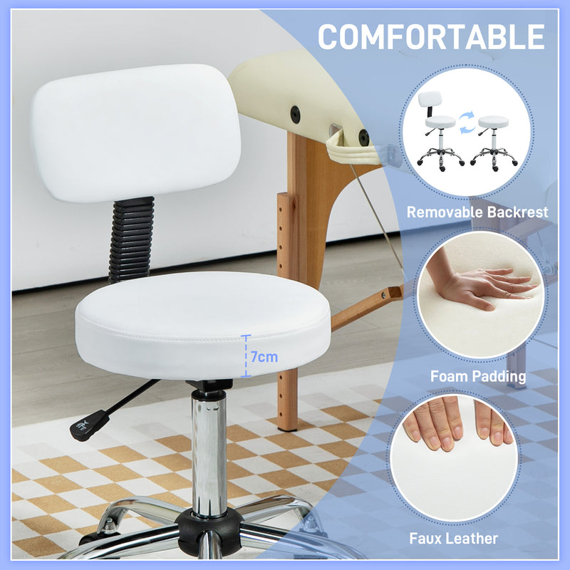 White 360 Degree Swivel Salon Stool with Adjustable Height by HOMCOM