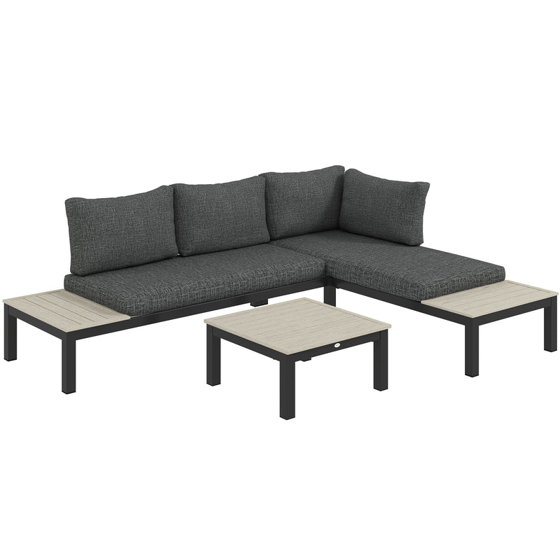 3 Piece Aluminium Garden Furniture Set with Cushions and Coffee Table Dark Grey by Outsunny