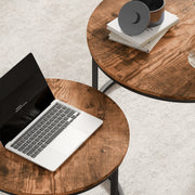 Set of 2 Round Nesting Coffee Tables with Metal Frame Ideal for Living Room Use Rustic Brown