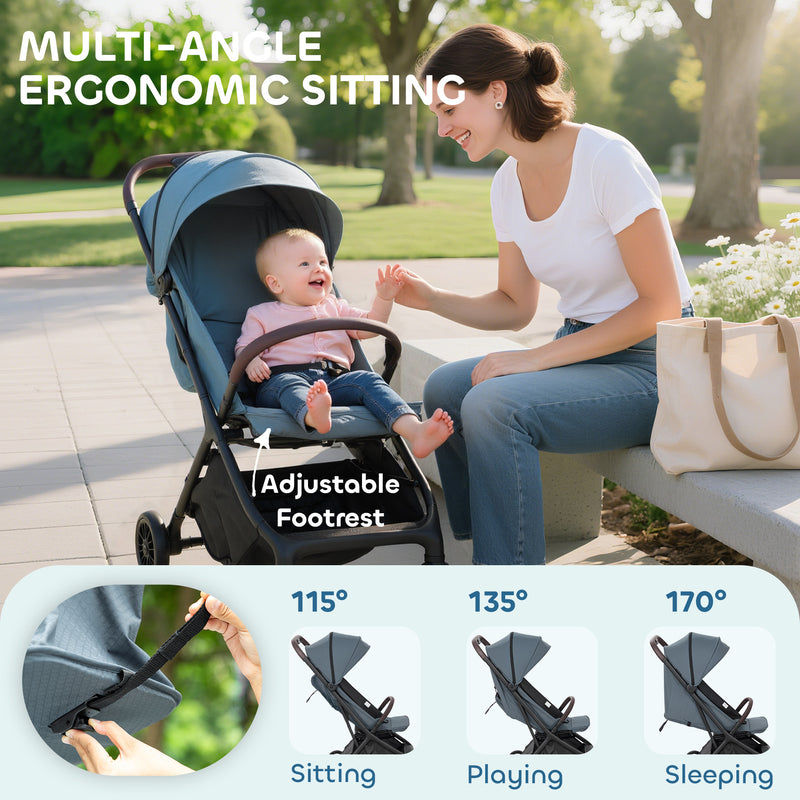 Lightweight Foldable Baby Stroller with Adjustable Seat and Canopy Ideal for Travel Dark Grey AOSOM