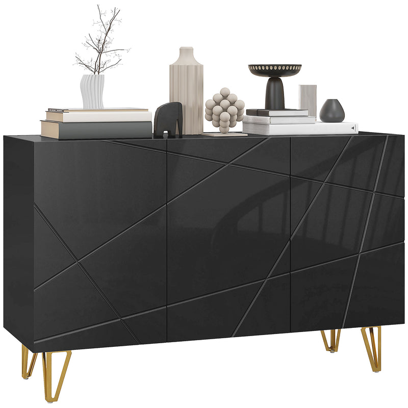 High Gloss Sideboard Cabinet with Hairpin Legs for Modern Living Rooms Black