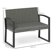 Grey Black Two Seater Rattan Garden Bench Weather Resistant by Outsunny