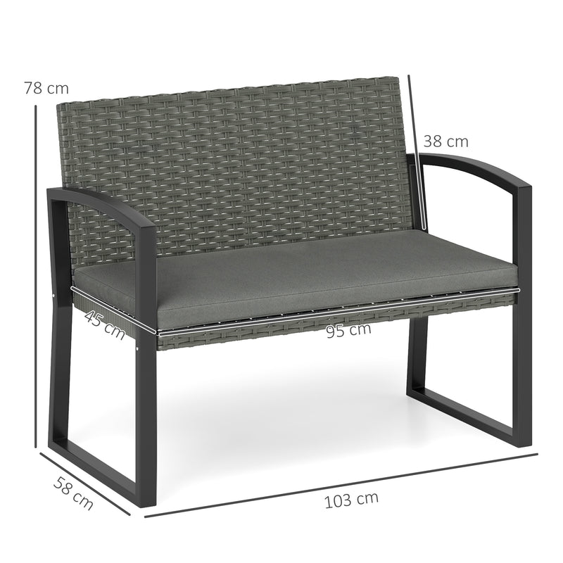 Grey Black Two Seater Rattan Garden Bench Weather Resistant by Outsunny