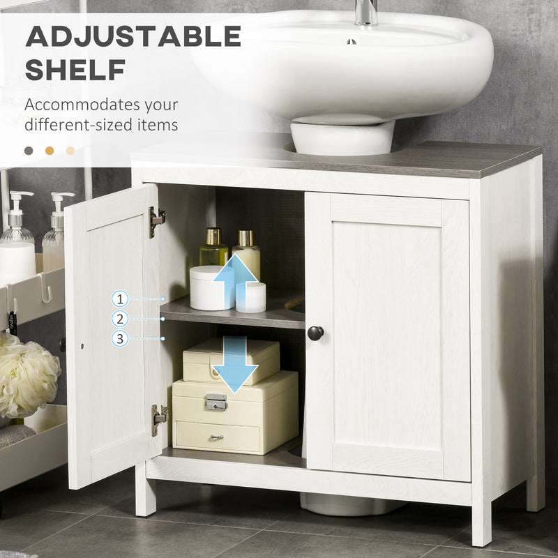 Antique White Bathroom Furniture Set with Adjustable Shelves and Storage Cabinets by Kleankin