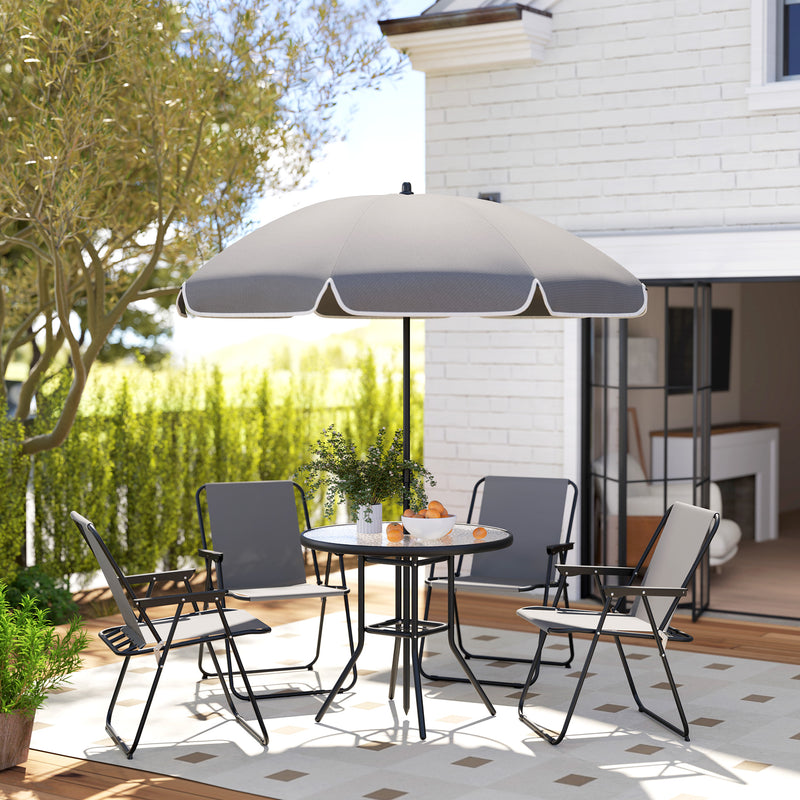4 Seater Patio Dining Set With Parasol and Folding Chairs Grey by Outsunny