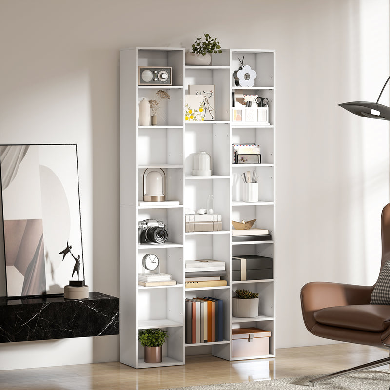 Tall 21 Compartment Storage Bookshelf Ideal for Home Office or Living Room, White