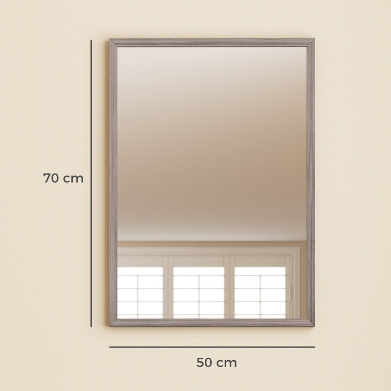 HOMCOM Wall Bathroom Mirror, 50 x 70 cm Wall-Mounted Mirror for Living Room, Bedroom, Hallway, Grey AOSOM