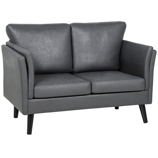 Two Seater Grey Leathaire Sofa With Padded Cushions For Living Room Comfort