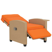 Rattan Recliner Garden Chair with Adjustable Back and Flip-Up Side Tray Khaki Outsunny