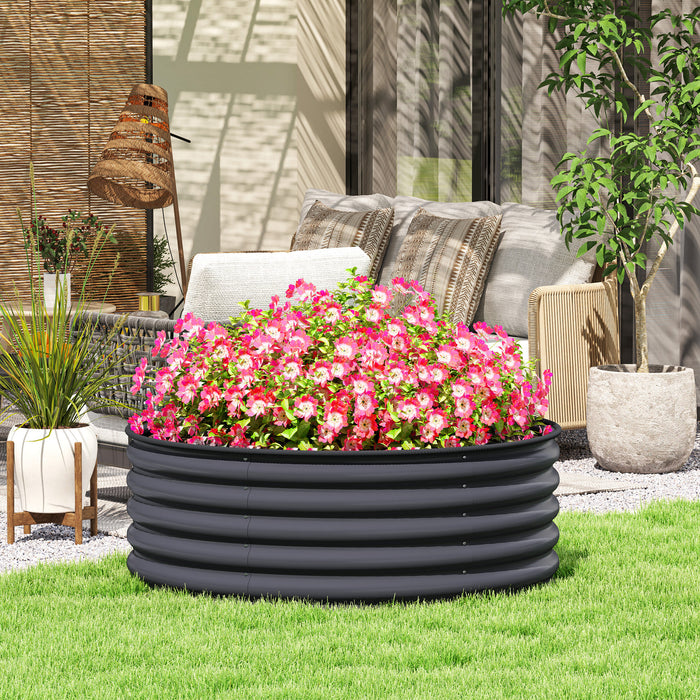Galvanised Raised Garden Bed with Safety Edging and Gloves Dark Grey 120x120x43cm by Outsunny
