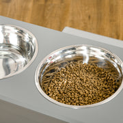Elevated Dog Feeder With Storage Compartment And Two Stainless Steel Bowls, Grey