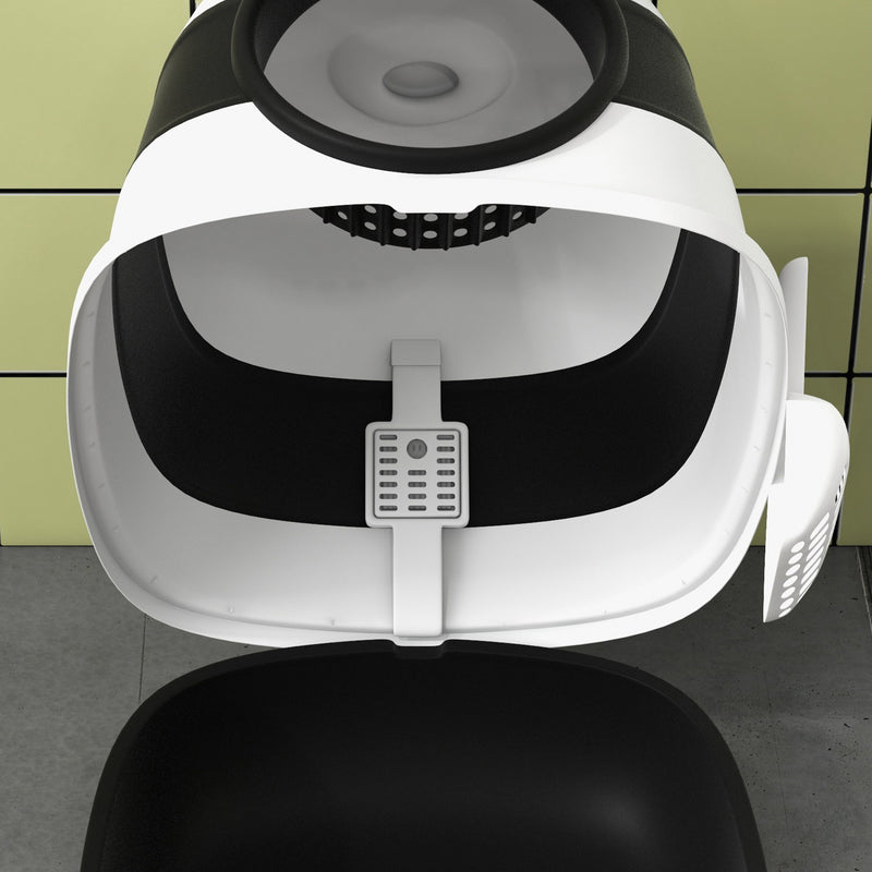 Foldable Cat Litter Box with Lid Scoop and Deodoriser for Odour Control, Black