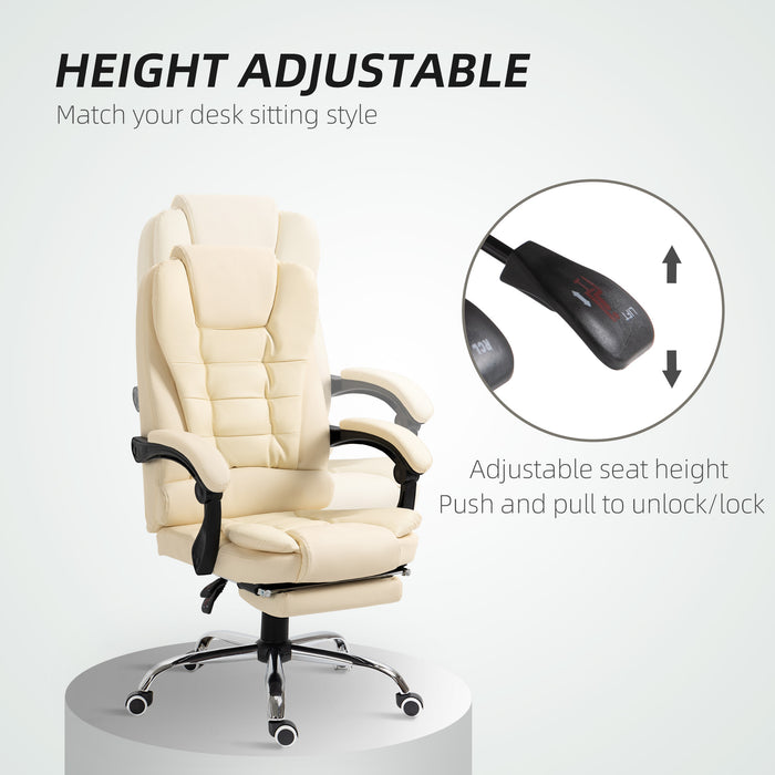 Cream White Executive Swivel Office Chair With Reclining Backrest by HOMCOM