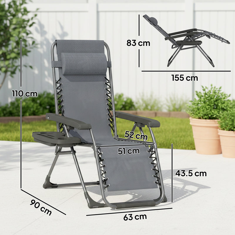 Outsunny Zero Gravity Chairs Set of 2, Folding Sunloungers Reclining Garden Chairs with Cup Holder, Headrest, Dark Grey AOSOM