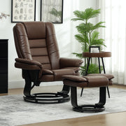 Reclining Faux Leather Armchair with Footstool 135 Degree Backrest Support Brown